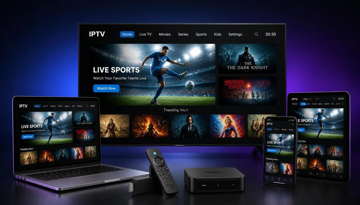 Dispositivos compatíveis com XCloud IPTV: Smart TV, laptop, tablet, celular, Fire TV Stick e TV Box